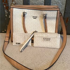 GUESS Tan and Cream Shoulder Bag Set